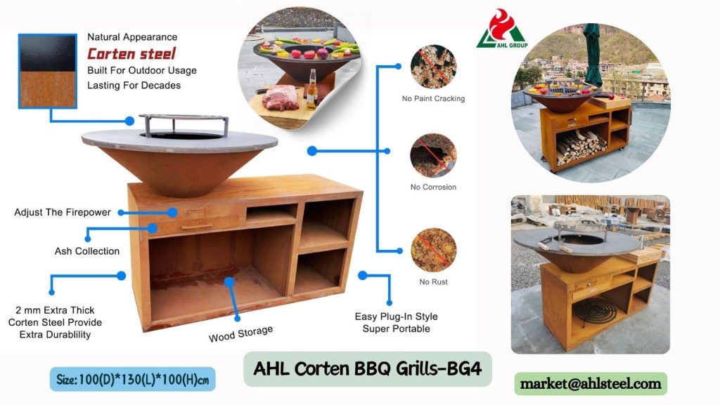 Large Corten Steel BBQ Grill For Sale