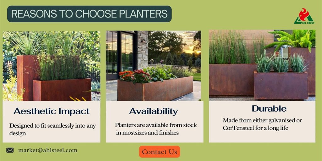 Outdoor corten steel planter boxes benefits